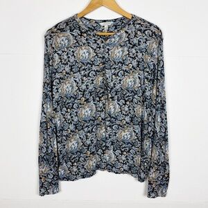 Lucky Brand Top Size Large Paisley Print Blue Long Sleeve